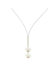 Les Poulettes Jewels - Pearl Necklace - 2 White 9mm Freshwater Pearls on Cable and Silver Clasp