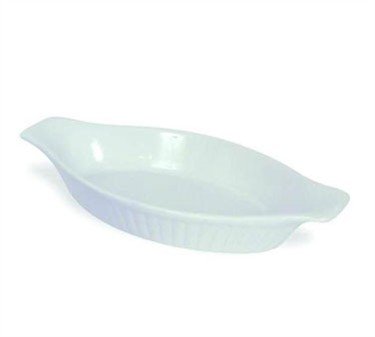 Browne Foodservice 564013 Ceramic Oval Lasagna Baker with Ribbed Finish, 12-Ounce, White