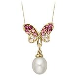 Multi-Gem and Pearl Butterfly Pendant in 10kt. Gold