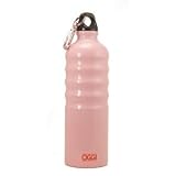 Oggi Lustre Aluminum Sport Water Bottle with Screw Top Loop Cap & Caribiner Clip-26 oz (Pink)