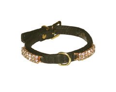 Black Soft Italian Leather Swarovski Crystal "Mini Starlite" Dog Collar (8")