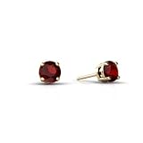 14K Yellow Gold Genuine Round Garnet Stud Earrings