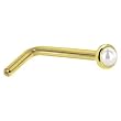 Solid 14KT Yellow Gold 2mm Akoya Pearl L-Shaped Nose Ring - 18 Gauge