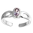 Sterling Silver Fashion Toe Ring with Lavender CZ - 2mm Band Width