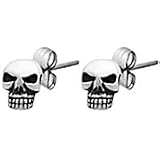 Skull Silver Tone Pewter Stud Earrings
