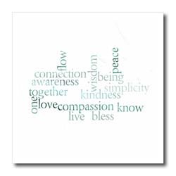 Awareness and Compassion Teal Words Inspirational Religion and Spirituality - 10x10 Iron On Heat Transfer For White Material