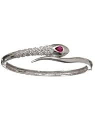 Snake Hinged Bangle Bracelet Cubic Zirconia Rhodium Plate on Sterling Silver