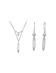 Sterling Silver Dangle Earrings and Necklace Sets with Satin Finished Beads