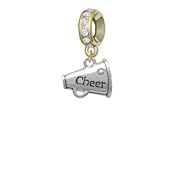 Silver Cheer Megaphone with AB Crystal Clear Crystal Gold Charm Bead Dangle