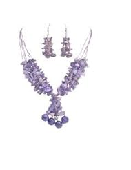 Sterling Silver Amethyst Woven in Silk Thread, Necklace, Earrings Set