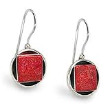 Sterling Silver Square-cut Red Coral Earrings