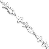 Sterling Silver Ichtus (Fish) & Crosses Bracelet - 7.5 inch