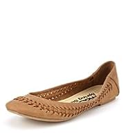 Angel Leather Woven Slip-On Pump Shoes