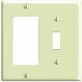 Leviton 80405-I 2-Gang 1-Toggle 1-Decora/GFCI Device Combination Wallplate, Standard Size, Thermoset, Device Mount, Ivory
