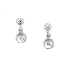 Genuine Diamond Dangle Stud Earrings in Solid Sterling Silver
