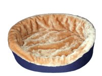 Large Navy/Tan Fur Dog Bed King Pet Bed-Ortho Comfort. Size: 35x23x7. Proudly Made in the USA.