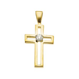 Genuine IceCarats Designer Jewelry Gift 14K Yellow Gold Cross Pendant W/Diamond. 13.50X09.50 Mm Cross Pendant W/Diamond In 14K Yellow Gold