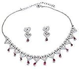 Earring and Necklace Sets - Red Cubic Zirconia in Very Good Cut Handmade Costume Jewelry Romantic Gift for her (cjnklcs002)