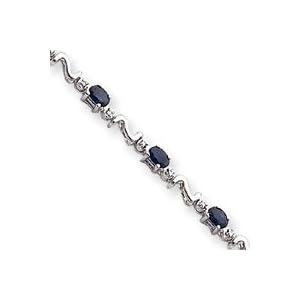 14k White Gold S-Link Diamond Sapphire Bracelet - 7 Inch - Lobster Claw by