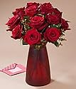 One Dozen Long Stemmed Fancy Red Roses with Ruby Vase