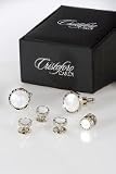 Cufflinks and Studs - Mother of Pearl Circular Center with Diamond Cut Edge