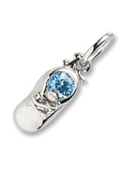 Rembrandt Charms Baby Shoe Charm with Simulated Blue Topaz