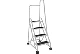 4 Step Aluminum Rolling Ladder - Gray