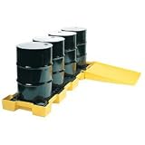 Eagle 1647 Yellow and Black Polyethylene 4 Drum In-Line Spill Containment Platform with Flat Top Grating, 8000 lbs Load Capacity, 26.25