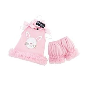 Mud Pie Baby Eieio Pink Cotton Tunic and Bloomers Set, Bunny, 0 - 6 Months