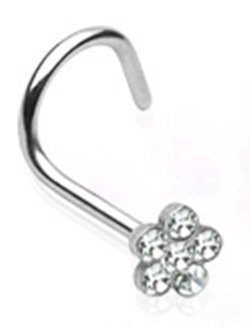 18g Surgical Steel Nose Ring Screw Body Jewelry Piercing with Clear Gem Flower 18 Gauge by 7Z ACC