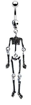 Pierced Owl14GA Stainless Steel Skeleton Dangling Belly Ring