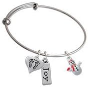 Snowman with Red Scarf and Green Buttons Baby Feet and Joy Expandable Bangle Bracelet