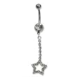 Stainless Steel Belly Ring with Clear Australian Crystals - Dangling star 14g/5mm ball