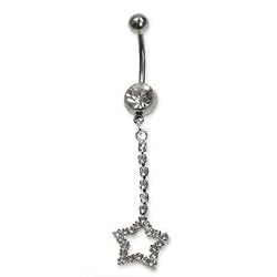 Stainless Steel Belly Ring with Clear Australian Crystals - Dangling star 14g/5mm ball