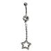 Stainless Steel Belly Ring with Clear Australian Crystals - Dangling star 14g/5mm ball