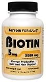 Biotin, 5 mg ( 5000 mcg ) 100 capsules, Jarrow Formulas