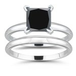 1.98 Cts Black Diamond Engagement & Wedding Ring 