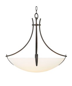 Murray Feiss F1889/3ORB Boulevard Three-Light Uplight Chandelier, Oil Ruibbed Bronze with White Opal Etched Glass Bowl