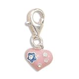 Pink Crystal Heart Charm with Lobster Clasp Sterling Silver