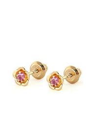 14K Gold Pink Tourmaline Baby Flower Shape Earrings - October Birthstone