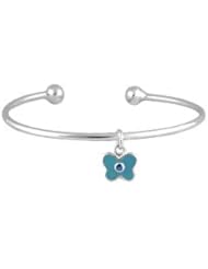 Kids Silver December Birthstone Butterfly Charm Torque Bangle For Girls