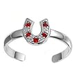 Sterling Silver Fashion Toe Ring - Horseshoe with Ruby and Clear CZ - 2mm Band Width