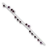 Sterling Silver 10 inch Polished Rhodolite Garnet Beaded Figaro Anklet - 10 inch