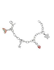 6" Sterling Silver Four Charms Rolo Chain Diamond Girls Bracelet