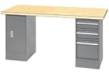 72 X 30 Shop Top Pedestal Workbench W/ 3 Drawers & Cabinet