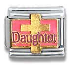 Clearly Charming Daughter with Gold Cross Mother's Day, Mom, Aunt, Grandmother, Grandma, Family Theme Italian Charm