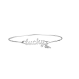 Sterling Silver Lucky w  Four Leaf Clover Charm Catch Bangle Bracelet