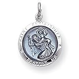Sterling Silver Blue Epoxy St. Christopher Medal