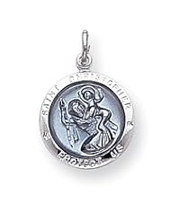 Sterling Silver Blue Epoxy St. Christopher Medal