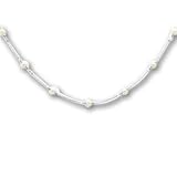 16in Rhodium-plated Small White Glass Pearl Necklace